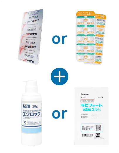 プロ・バンサイン(ジェネリック) or ソリフェナシン ＋ エクロックゲル or ラピフォートワイプ